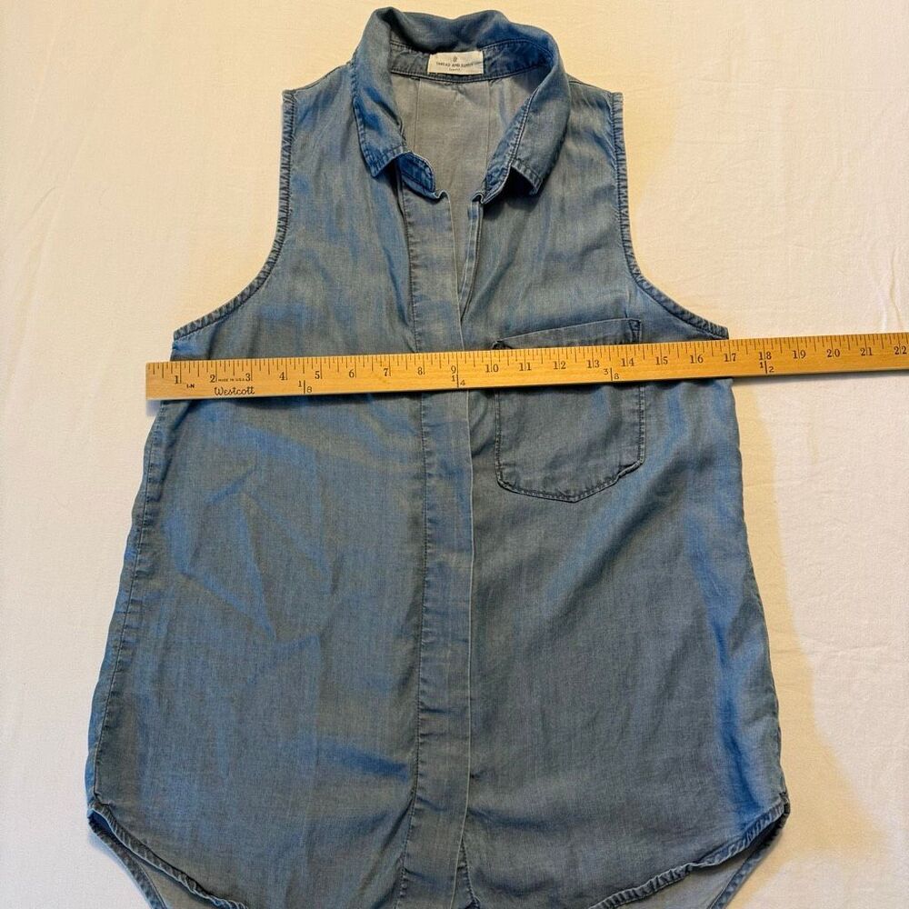 Thread & Supply Chambray Sleeveless Blouse | Lyocell Soft Wash Blue | Size S - Picture 6 of 10